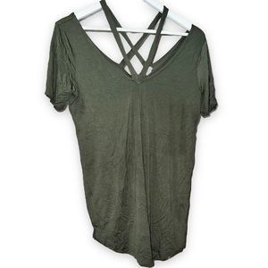 NEW Garage Green Reversible V Neck Criss Cross Strappy Shirt Womenโs Size Small